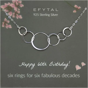 60Th Birthday Gifts for Women, Sterling Silver 6 Circle Necklace, Cool 60Th Birt - Picture 1 of 12