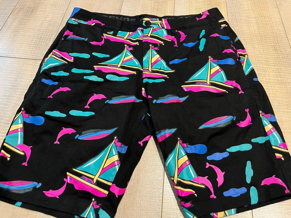 Розовый дельфин мужские шорты неоновые все над печать размер 34 розовый фиолетовый 90-х Y2K - Изображение 1 из 4