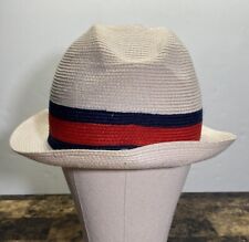 Gucci Straw Green And Blue Stripe Fedora Hat Size Large