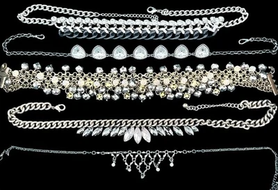 Lote de 5 collares de cadena de diamantes de imitación joyería metales mixtos malla gruesa Foto 1 de 4