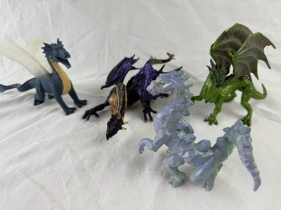 Lote de 4 bonecos de brinquedo caverna de cristal dragão criaturas plásticas míticas aladas - Imagem 1 de 4