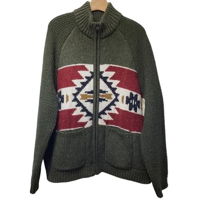 Cárdigan bombardero con cremallera completa LUCKY BRAND Southwestern suéter mezcla de lana para hombre XL Foto 1 de 4