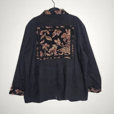 Chaqueta negra XL estilo Susan Graver para mujer mezcla de poliéster detalles florales Foto 1 de 4