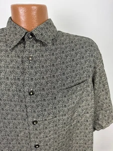 Vintage Geometric Shirt Men Large Button Up Beige Check 90s Y2K Rayon Claiborne - Picture 1 of 15