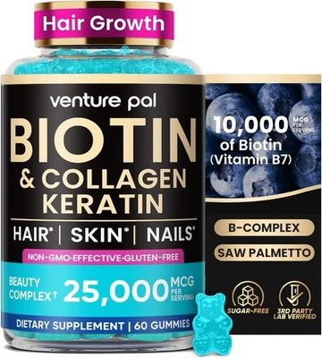 Gomitas de apoyo para cabello, piel y uñas con biotina, queratina, colágeno - arándano 60ct. Foto 1 de 4