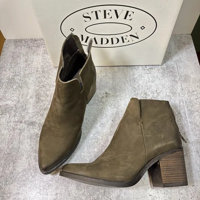 Steve Madden Pawel Olive Nubuck Cuero Botines Mujer’s Talla 9M Tacón Bloque Foto 1 de 4