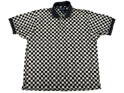 Kenneth Gordon Shirt Mens Size L Black White Checkered All Over Print Golf Polo - Image 1 of 4