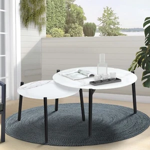 Livsip Coffee Side Marble Table 50/70cm Set Desk Patio Outdoor Furniture Garden - Picture 1 of 7