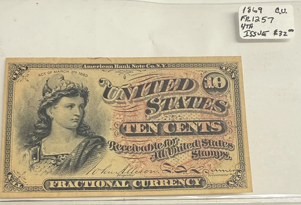 Fractional Currency - Fourth Issue - 10 Cents - Fr-1257 - 1869-1875 CU - Image 1 of 2