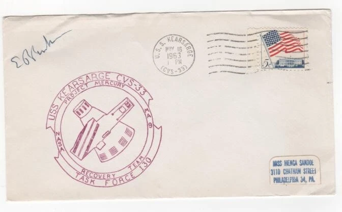 MA-9 PROJECT MERCURY  USS KEARSARGE PRIME RECOVERY SHIP - 05/16/1963-SIGNED - Image 1 of 1