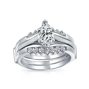 2.5-1CT Solitaire Marquise CZ Engagement Ring Set .925Sterling Silver - Picture 1 of 4