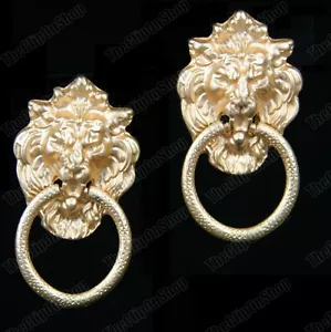 1,75" GROSSER Löwenkopf TÜRKLOPFER OHRRINGE gebürstetes Gold REIFEN antik Retro Clips - Bild 1 von 7