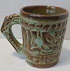 Frankoma 7CL Mayan Aztec Prairie Green Brown Single Mug, Art Pottery Vintage