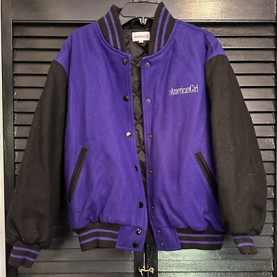 Abrigo Chaqueta Universitaria American Girl Negro y Púrpura Vintage Años 90 - M Foto 1 de 4