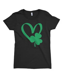 St Patricks Day Shamrock Heart Girls Fitted T-Shirt Irish Pride Clover - Picture 1 of 7