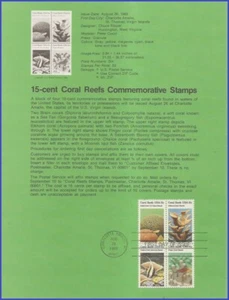 USA8 #1827-30 U/A SOUVENIR PAGE FDC BL4 Coral Reefs - Bild 1 von 1