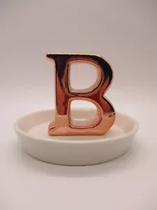 Ceramic Ring Holder Dish with Large Copper Initial B. - Picture 1 of 10