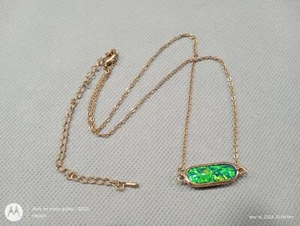 Simulated Opal Necklace Bar Pendant Gold - Picture 1 of 5