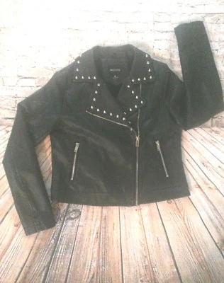 BRAVE SOUL Women's Black Studded Faux Leather JACKET Coat Zip-Up Women's Size S  Foto 1 de 4