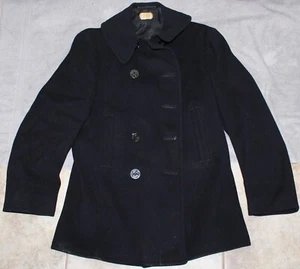 VINTAGE DARK NAVY 100% WOOL 1950'S US NAVY SAILOR PEACOAT - Picture 1 of 18