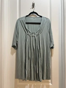 Weiche Umrandung blau/grau Kurzarm Rundhals gewebt vorne Tunika Übergröße 1X - Bild 1 von 5