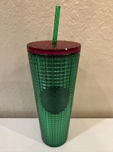 STARBUCKS SPRING 2023 WATERMELON GRID GREEN W/ PINK LID 24 OZ. TUMBLER NEW RARE - Picture 1 of 8