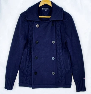 Tommy Hilfiger Double-Breasted Peacoat Size Medium Mens Slant Pockets Navy Blue  - Picture 1 of 11