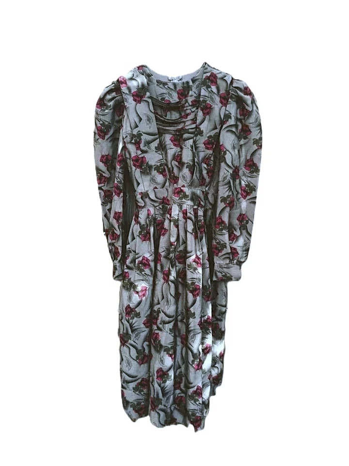 Amish Mennonite Dress Old Colony Girl Women XS 28"B 22"W Gray Pink Purple Rose - Image 1 of 4