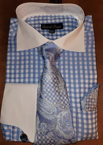 Set camicia abito a quadri Gingham (cravatta, fazzoletto e gemelli) Fortino Landi 16-16 1/2 - Foto 1 di 7