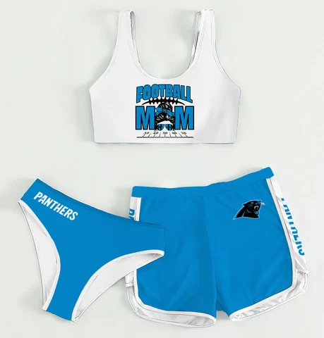 Carolina Panthers Women's Bikini 3PCS Crop Top With Shorts Athletic Swimsuits Cover