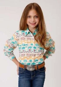 New! Roper Youth Girl's BUFFALO ROAM AZTEC PRINT WESTERN SHIRT Size XS S M L XL - Picture 1 of 8