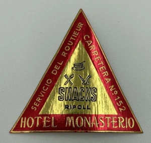 Original Rare Vintage Luggage Label/Sticker Hotel Monasterio Snacks Riproll - Picture 1 of 2