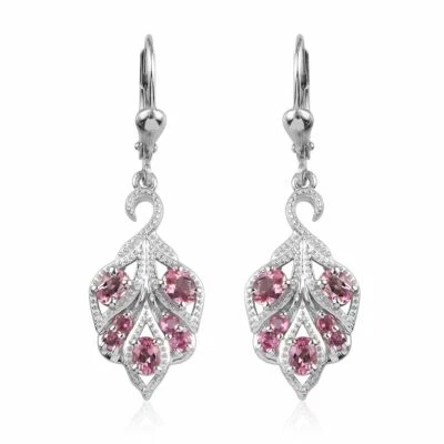 Pendientes de turmalina rosa natural en platino sobre plata de ley 1,35 quilates Foto 1 de 4