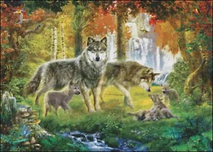 Handarbeit Handwerk Sticken Zum Selbermachen Gezählt Kreuzstich Kits-Sommer Wolf Familie - Bild 1 von 5