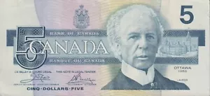 Banconota UNC Canada 5 dollari 1986. Dollaro canadese. Singola banconota da cinque dollari - Foto 1 di 2