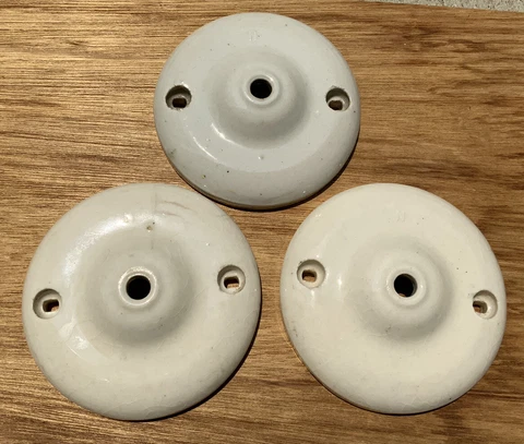 Set 3 antique vtg porcelain cord pendant light fixture canopy parts Cover