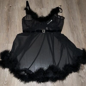 Lencería para muñeca bebé talla 1X-2X coqueta diva pluma malla sujetador transparente Sissy Slip - Imagen 1 de 7