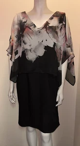 NEW LADIES SIZE 12 BLACK DRESS WALLIS KNEE LENGTH STRAIGHT PENCIL CHIFFON LAYER - Picture 1 of 6