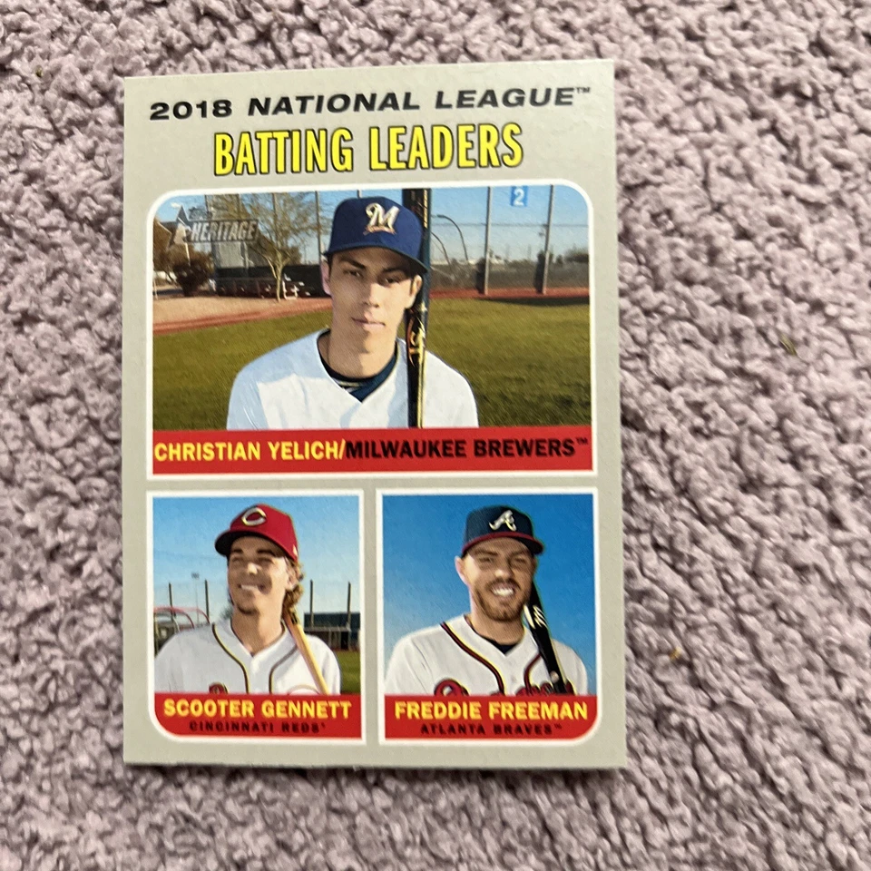 2019 Topps Heritage #61 Christian Yelich Freddie Freeman Scooter Gennett Braves  - Image 1 of 1
