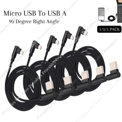 Lote 1/3/5 Cable Micro USB 90 Grados Ángulo Recto Cargador Cable Para Samsung Android Foto 1 de 4