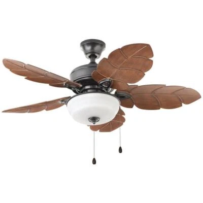 Tropical Style Indoor Outdoor Ceiling Fan 44-In. Palm Leaf Blades Bowl Light Kit - Image 1 of 4