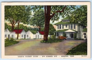 1949 MEMPHIS TN LEAHY'S TOURIST COURT MODERN COTTAGES MOTEL LINEN POSTCARD - Picture 1 of 2