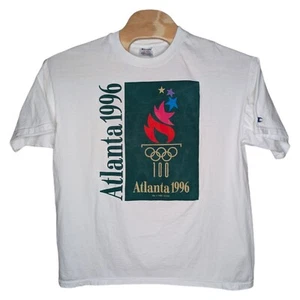 Vintage Atlanta 1996 Olympics T Shirt Adult XL Champion Green White Torch 1992 - Picture 1 of 10