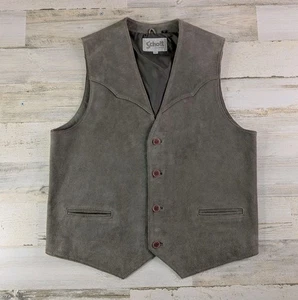 Vintage Schott Vest Mens Large Genuine Leather Suede Taupe Western Cowboy Ranch - Picture 1 of 18