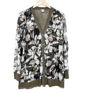 Chicos Green Floral Mesh Button Front Cardigan Sz XL - Picture 1 of 4