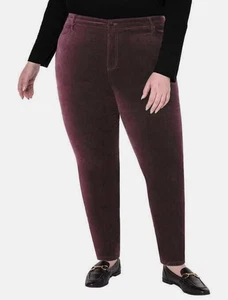 Pantalones cónicos de terciopelo de lujo de tiro alto bien usados para mujer, vino tinto, 12/32 - Imagen 1 de 3