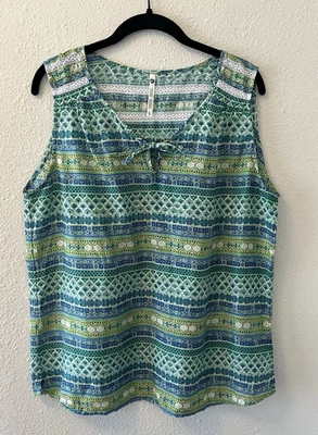 Camiseta sin mangas Kuhl Flora para mujer talla grande azul verde mezcla de algodón seda ligera Foto 1 de 4