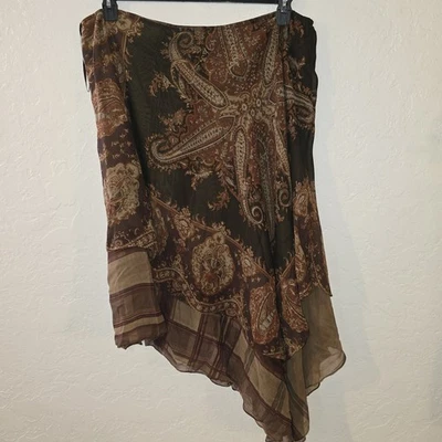 Vintage Ralph Lauren 100% Silk Chiffon Asymmetrical Paisley Layered Skirt Sz 3X - Image 1 of 4