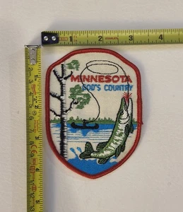 MINNESOTA GOD’S COUNTRY 4.25x3.125” PATCH FISHING OUTDOORS DNR NEW 70s VINTAGE - Picture 1 of 3