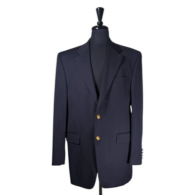 Chaps Ralph Lauren Mens 42L Navy Blue Wool Blazer Sport Coat Jacket Gold Buttons - Image 1 of 4